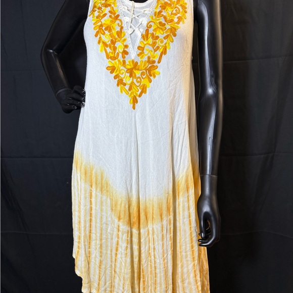 White and Yellow Embroidered Dress - Picture 1 of 4